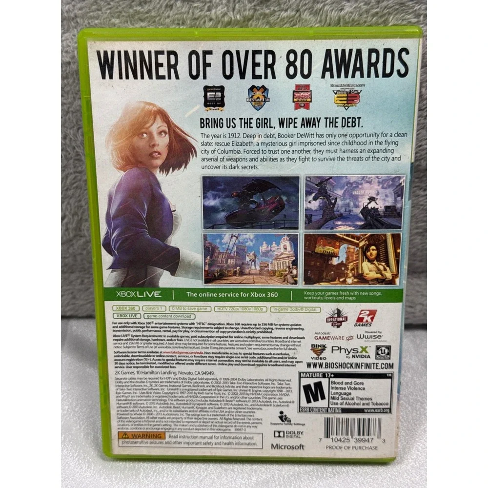 2K Games Bioshock Infinite Xbox 360 Green Shooter Video Game